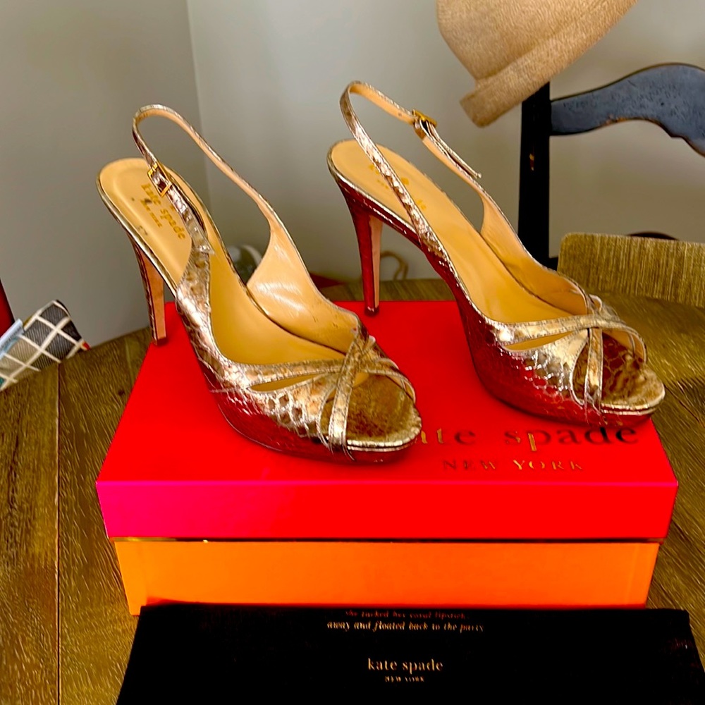 Kate Spade muted gold heeled sandals.